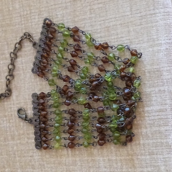 Nine Strand Beaded Green Burnt Orange Bracelet - Picture 3 of 8